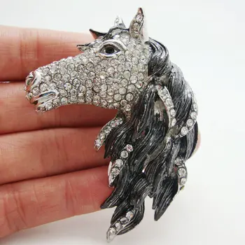 Drahokamu Brošňa Zvierat Vintage Kôň Horsehead Black Drahokamu Crystal Art Deco Brošňa Pin