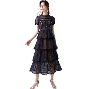 2020 Ženy, Letné Šaty Elegantné Vintage Duté Z Chemických Čipky Dráhy Šaty Multi-layer Cake Lem Dlhé Šaty