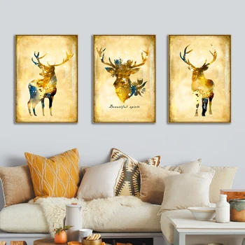 FULL HOUSE Nordic Elk Jeleň Série Obývacia Izba Decor Art Tlač Plagátov Zvierat Rodiny Plátno, Maľovanie obrazov na Stenu Domova