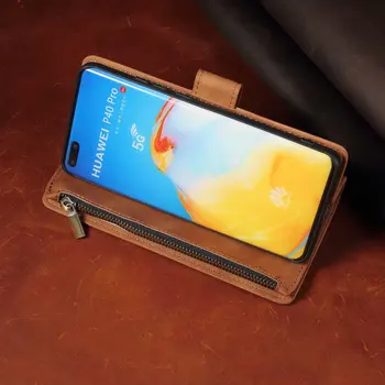 Kožené Peňaženky Pre Huawei P40 Lite 5G Prípade Magnetické Zips Peňaženky Mobile Retro Peňaženky Flip Karty Stánku HUAWEI P40 LITE 5G Kryt