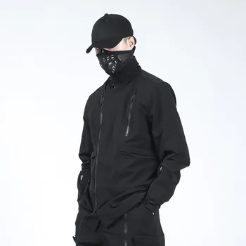 SILENSTORM Techwear pánske Black Kabriolet Bunda Hip Hop Štýl Punk Streetwear Kabát