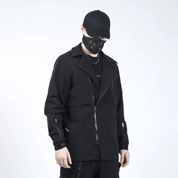 SILENSTORM Techwear pánske Black Kabriolet Bunda Hip Hop Štýl Punk Streetwear Kabát