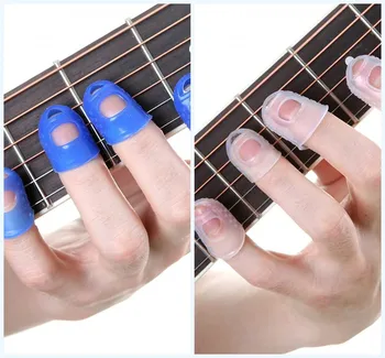 4Pc Silikónové Prst Stráže Gitara Prsta Chrániče Pre Drumbľa Gitara Transparentná Modrá Farba Palec Necht Chrániť Kryt