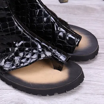 CH.KWOK jar leto flip-flop sandále Rímsky štýl otvorené prst nity zips členok sandále, topánky pre mužov, real black kožené sandále