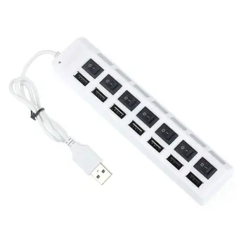 7 Porty USB3.0 Adaptér Hub Power on/off Prepínač s LED Indikátor Plug & Play, vysokorýchlostné USB Hub Pre Prenosné PC, Notebook
