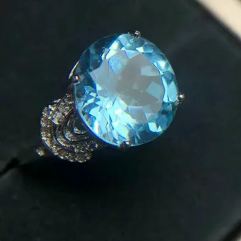 Vernosť Prírodné 10 mm sky blue topaz kamenný Kruh s925 mincový striebro čerstvé jemné Šperky pre ženy strany Prírodný drahokam