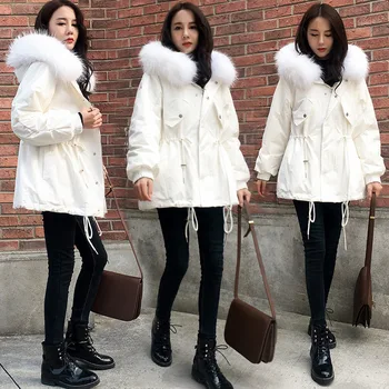 Bavlna čalúnená bunda ženy 2020 nový kabát zimný žien pribrala vlasy golier, krátke a stredne dlhé bavlnené vatovaný kabát a