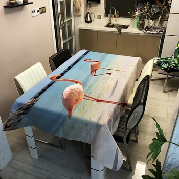 Flamingo Tlač Polyester Textílie 3D Obrus Farebné Ružové Zvierat Zahustiť Umývateľný Obdĺžnikový Stôl Handričku pre Kuchyňa