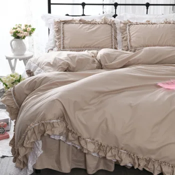Bavlna kórejský posteľ sukne štýl bavlna khaki vyšívané čipky deka pokrytie farbou princezná dievča srdce posteľná bielizeň
