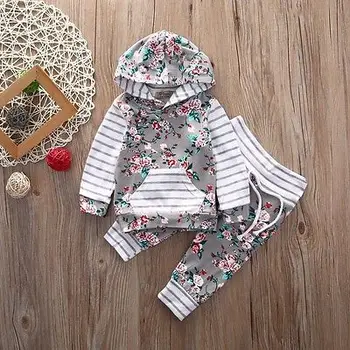 2 ks Kvetinový Baby Dievčatá Kapucí Topy, Nohavice Hárem Oblečenie Nastaviť Oblečenie Detské Oblečenie Detské Oblečenie Set