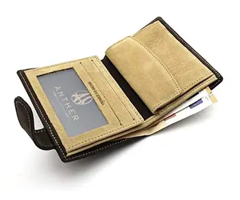 Peňaženka pre mužov v koži (viac slotov + ID) priestor (s) pre bankovky. Vyrobené v Španielsku. (Hnedý vyryté)