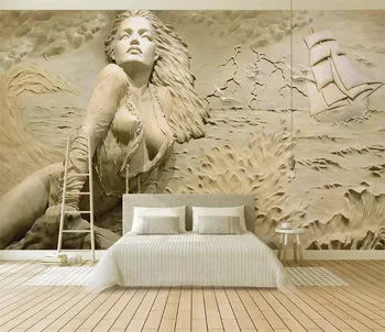 Vlastné nástennú maľbu Umenie, Nástenné Maľby v Európskom Štýle Zlaté 3D Stereoskopické Úľavu Morské Vlny Plachetnici Krásy, Foto Tapety, Maľby