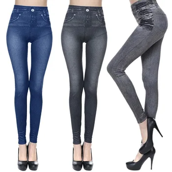 Móda Ženy Bežné Legíny Slim Úsek Faux Denim Jeans Sú Legíny, Ceruzky Skinny Nohavice Legíny Jeans Dámske Oblečenie