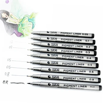 9Pcs Sta rôznych tip veľkosti marker pero, čierny atrament pigment fólie na báze Vody pre kreslenie rukou supplie kancelárske potreby