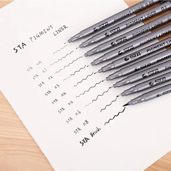 9Pcs Sta rôznych tip veľkosti marker pero, čierny atrament pigment fólie na báze Vody pre kreslenie rukou supplie kancelárske potreby