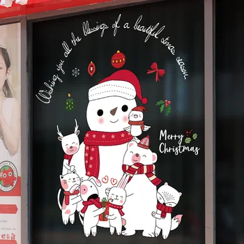 DIY Cartoon Vianočné Živočíšneho Sveta Snehuliak Mall Transparentné Dvere a Okná, Vymeniteľné Samolepky na Stenu Domova