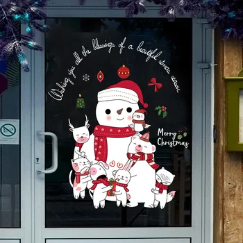 DIY Cartoon Vianočné Živočíšneho Sveta Snehuliak Mall Transparentné Dvere a Okná, Vymeniteľné Samolepky na Stenu Domova