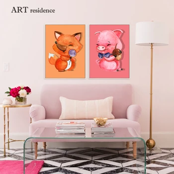 Umenie pobytu Moderného maliarstva detskej izby plagát, karikatúra, líška, zajac, ošípaných tlač plátno na maľovanie obývacia izba domov nástenná maľba