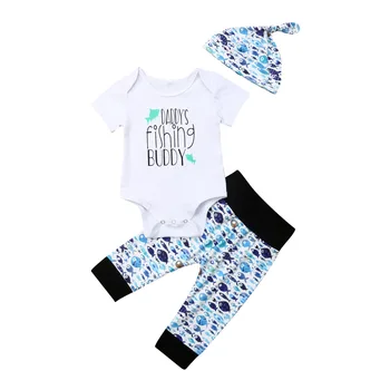 0-24M Novorodenca Chlapec Oblečenie Letné Romper Jumpsuit+Nohavice Leginy Ryby Oblečenie Set