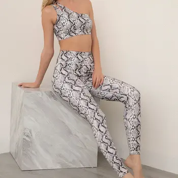 Nové Hadí Vzor Jogy Oblečenie Pre Ženy S Jedným Ramenný Podprsenka A Vysoký Pás Leginy Cvičenie Nosiť Nohavice