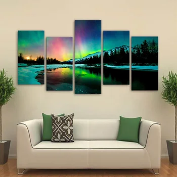 Kvapkanie Doprava HD Vytlačené 5 kus plátna umenie aurora jazero, hory krajinomaľbou obývacia izba dekorácie plagát