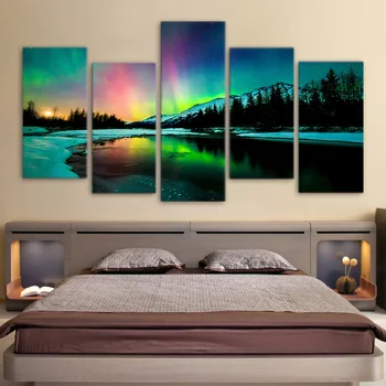 Kvapkanie Doprava HD Vytlačené 5 kus plátna umenie aurora jazero, hory krajinomaľbou obývacia izba dekorácie plagát
