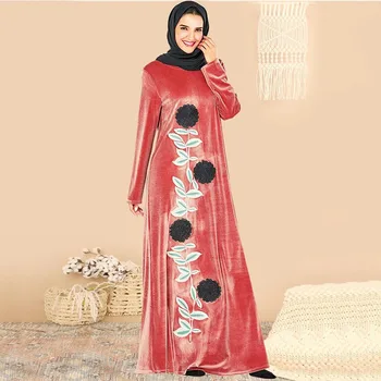BNSQ velvet Moslimských Žien Maxi Šaty Plus Veľkosť Šaty, Výšivky Abaya Otvoriť Dubaj Paryer Ramadánu Bežné Kaftan Dlhé Šaty