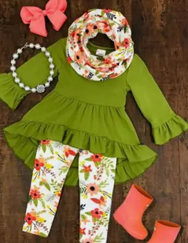 Nové Jeseň Teplé Boutique Deti Baby Girl Kvetinové Šaty Hore T-shirt Dress Leginy Oblečenie Nohavice 2KS