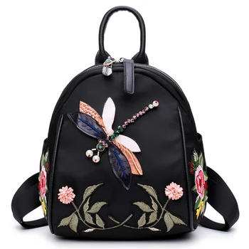 Ručné Vyšívanie cestovné Ženy taška Batoh Vysokej Kvality Dizajnér Nylon školské tašky pre dospievajúce dievčatá Elegantné Ženy batohy