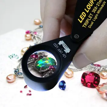 Gem Loupe Lupa Zväčšenie 30x Šperky s UV & 6 LED Svetlo, 21 mm Optické Sklo Achromatic Aplanatic Triplet Lupa