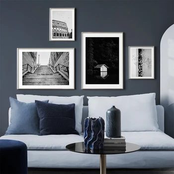 Moderné Módne Čierne a Biele Plagát Bulidings Domov Izba Dekor Maliarske Plátno na Stenu Umenie Obrázok pre Interiér Frameless