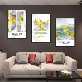 Žltá olejomaľby s List, Plagát, Nordic Štýl Wall Art Plátno Tlačiť Maľovanie Moderného Obývacej Miestnosti Dekorácie