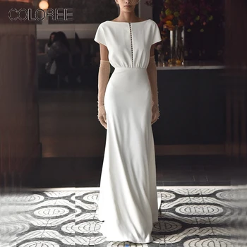 COLOREE Elegantné Biele Ženy Midi Šaty 2019 Sexy Duté Z Pearl Backless Tenký, Krátky Rukáv Party Šaty