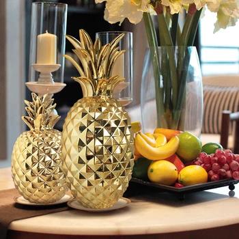 Tvorivé keramické zlatý ananás Figúrky Moderné feng shui rastlín, Ovocia Miniatúr, domáce dekorácie Remesiel Darčeky, Doplnky