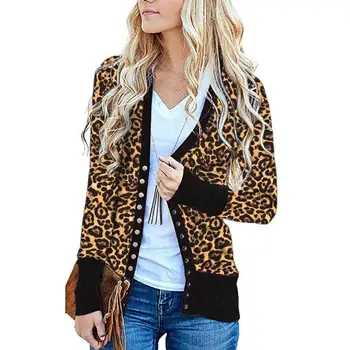 Ženy jednotného buttoned leopard vytlačené patchwork kabát 2020 jar jeseň v-krk dlhý rukáv bundy abrigos para mujer