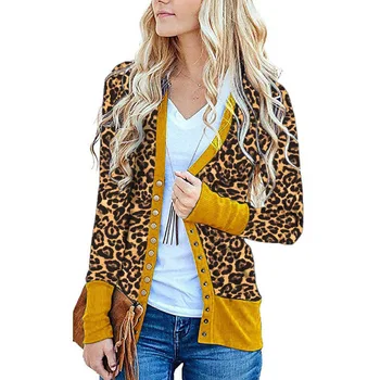 Ženy jednotného buttoned leopard vytlačené patchwork kabát 2020 jar jeseň v-krk dlhý rukáv bundy abrigos para mujer