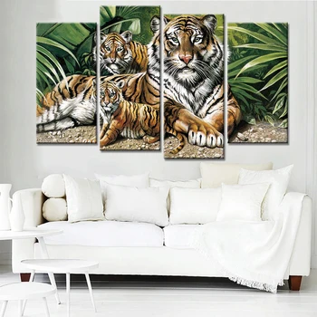 Plagáty Rám Obývacia Izba HD Tlačené Na Plátno 4 Panel Tiger Zvierat Modulárny Obrázok Wall Art Domáce Dekorácie Moderného Maliarstva