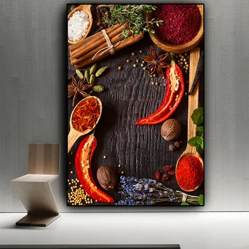Nordic Domáce Dekorácie Plátno Na Maľovanie Zrniek Korenia, Lyžičku Papriky Kuchyňa Plagáty Vytlačí Na Stenu Umenie Moderné Jedlo Modulárny Obrázok
