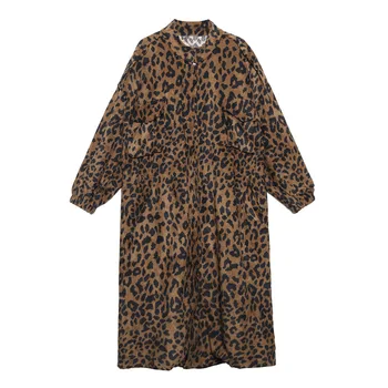 Ženy Zákopy Srsti Strednej dĺžky Britský Štýl 2020 Jeseň Nové Koleno-vysoká Voľné Veľké Veľkosti Leopard Tlač Menčester Kabát Moda Mujer