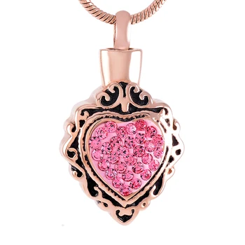 IJD9445 Srdce Kremácie Šperky Podržte Popol drahocenná pamiatka Pamätník Urč Náhrdelník Prívesok Pre Ženy -White/Pink Crystal