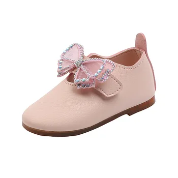 Dievčenské kožené topánky 2020 nové módne detské oblečenie na jeseň bowknot drahokamu princezná topánky detí ploché topánky