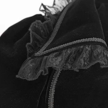 Gotický Vidlicový Chvost Ženy Kabát Steampunk Svetlice Rukávy Čipky Bunda Na Jeseň Zimné Móda Lady Velvet Textílie Zvrchníky