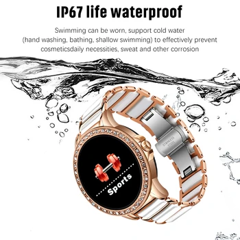 LIGE Nové Keramické Smart Hodinky Ženy Srdcovej frekvencie Monitorovanie Krvného Tlaku Vodotesný IP67 Šport Dámy Smartwatch Pre Android IOS