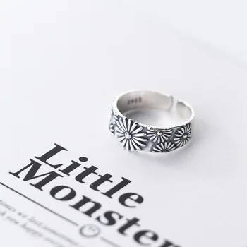 925 Sterling Silver Daisy Otvoriť Prstene pre Ženy, Svadobné Svadobné Vintage Prst Krúžky Vianočné Darčeky