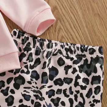 3KS Baby Girl Vyhovuje List Vytlačený Pulóver Mikina Leopard Nohavice s hlavovým oblúkom Jar Jeseň Oblečenie pre 0-4Y Batoľa