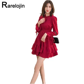 Rarelojin jarné letné šaty 2019 nové módne kórejský femme vysoký pás elegantné skladaný midi šaty ženy šaty, oblečenie