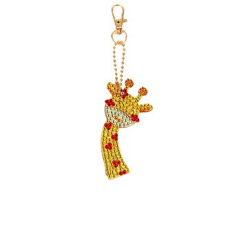 5D DIY Plný Vrták Diamond Maľovanie Žltá Giraffel Cartoon Keychain Krúžok na kľúče Obojstranný Ozdoby Vianočné Darčeky pre Deti