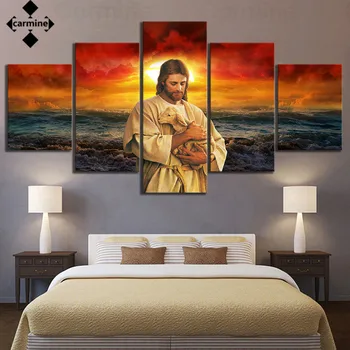 Pietna Kresťanský Kňaz Wall Art Plagát Na Plátne 5 Kusov Hd Obrázky pre Domáce Ježiša, Veriaci Plátno na Maľovanie Miestnosti Dekorácie