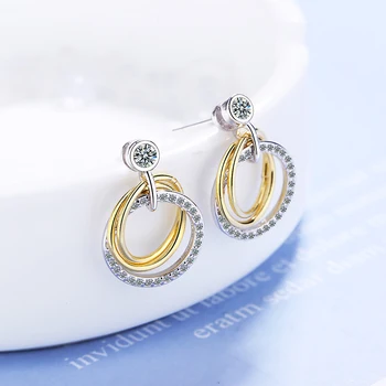 Dámske Módne Luxusné Hyperbolický Drop Náušnice Tri vrstvy Kruhové Crystal Zirconia Piercing, Náušnice Stud Lesklé Šperky v Uchu