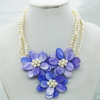 NO-298# Kúzlo Vintage lady ! Shell/pearl kvetina náhrdelník